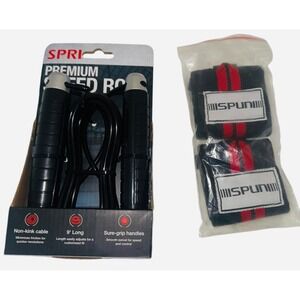 SPRI Premium Speed Rope 9 Foot Adjustable Non Kink Cable Grip Handles Wrist Wrap